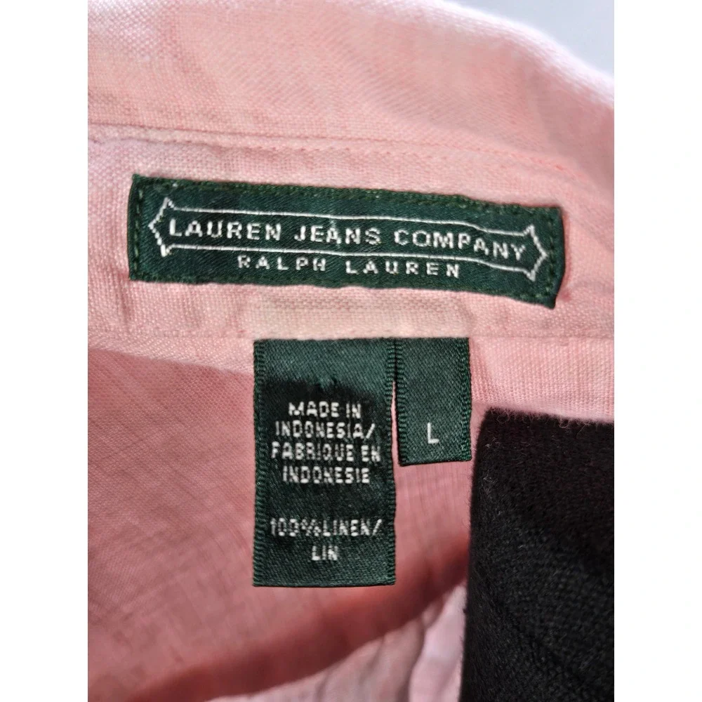 Women's Ralph Lauren Large Pink 100% Linen Button Down Shirt Coastal Grandma - Picture 2 of 2